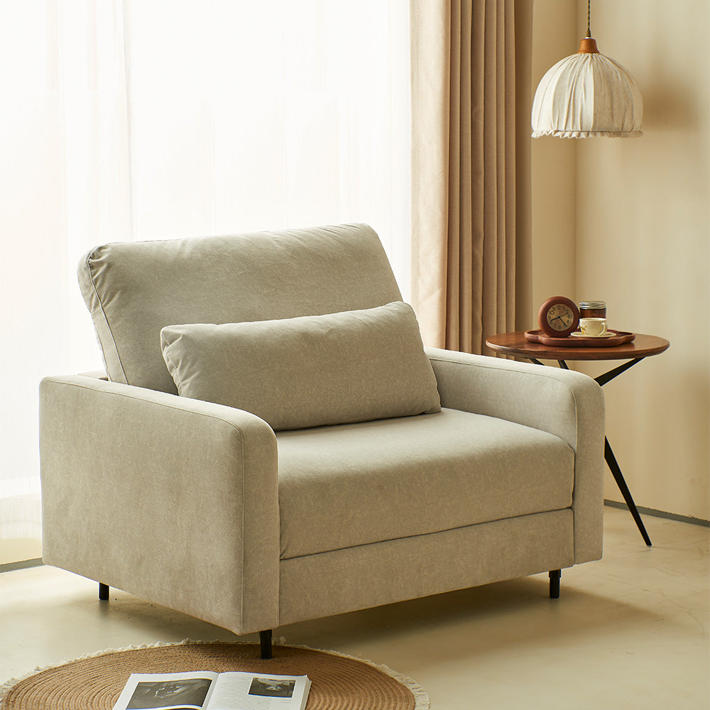 41.3'' Modern Single Sofa Bed with Mattress Fabric Pull Out Sleeper Chair Convertible Armchair with Metal Frame