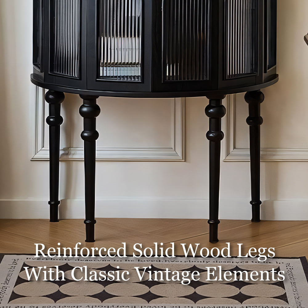 31.2“ ”Solid Wood Curved Entryway Console Table with Glass Panel Doors