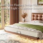 Load image into Gallery viewer, Modern Floating Bed with LED Lighting &amp; Upholstered Headboard
