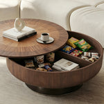 Load image into Gallery viewer, Modern Round Walnut Coffee Table Radial Veneer Design Metal Base
