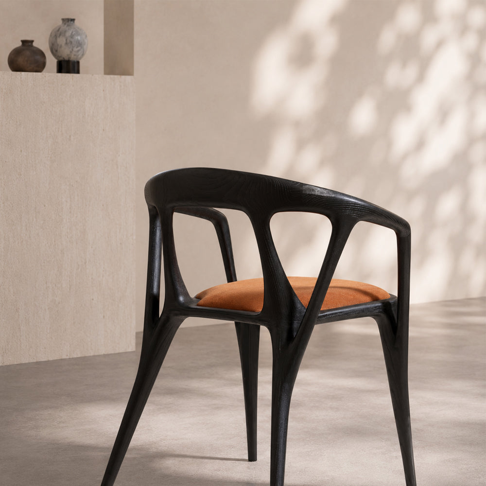 Modern Organic-Shaped Black Wood Arm Chair for Dining Room