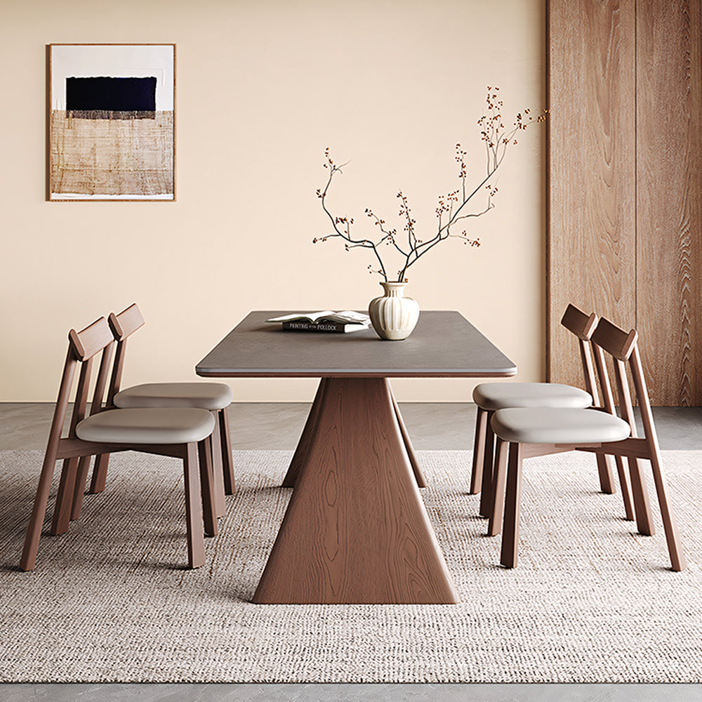 Contemporary Wooden Dining Table with Ceramic Top Modern Aesthetic