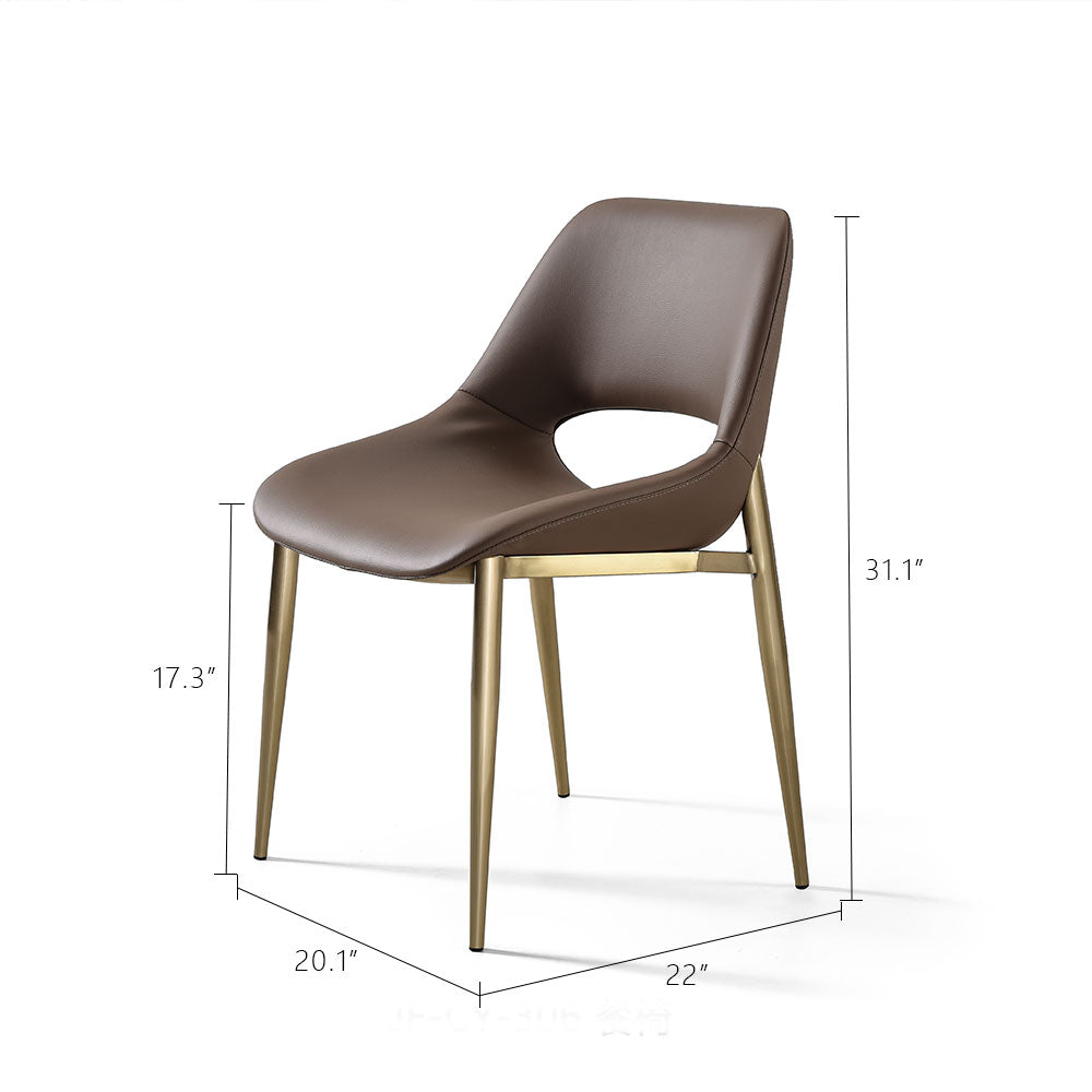 Modern Brown Dining Chair with Cutout Back and Gold Metal Legs 1 Piece