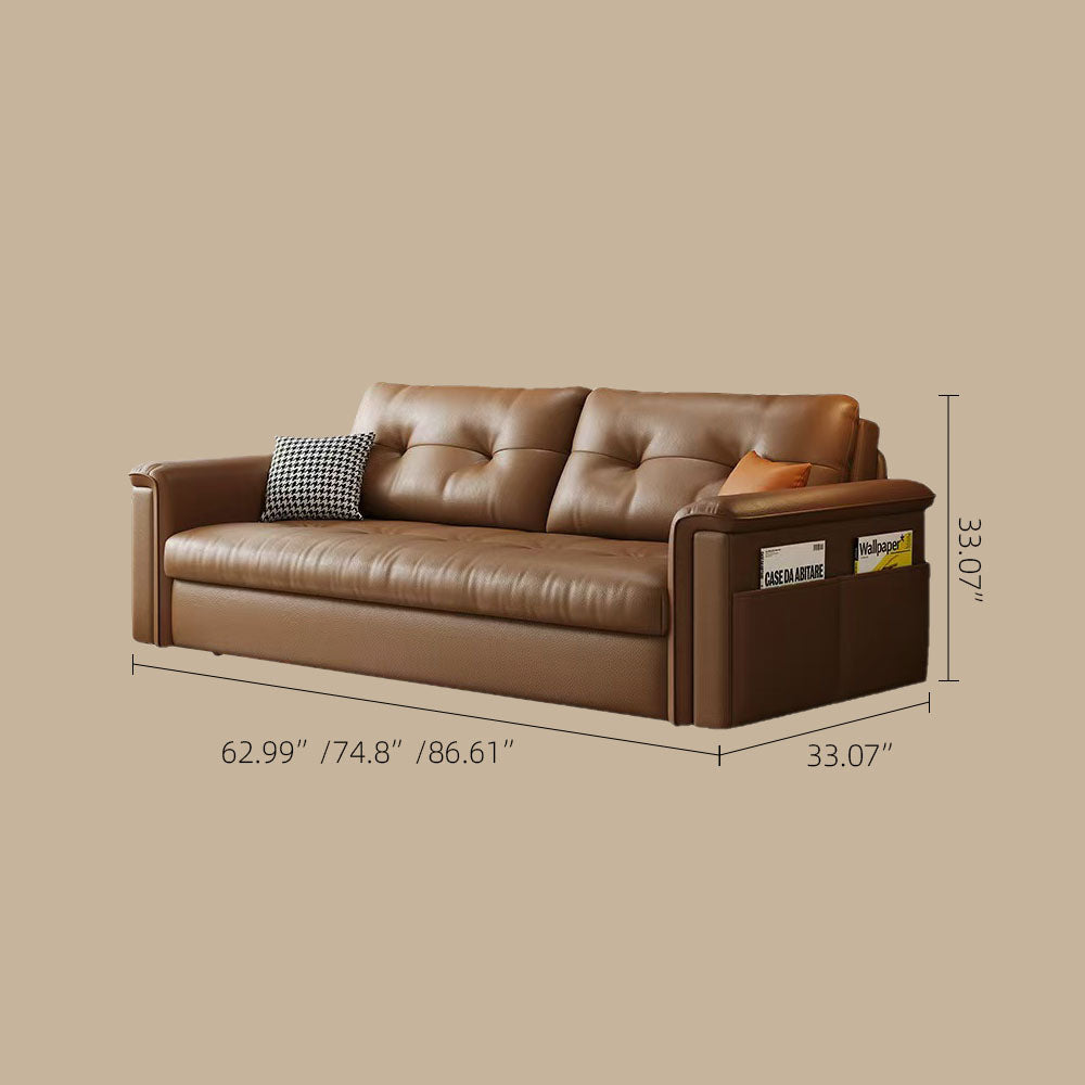 Modern Brown Faux Leather Sofa Bed with Storage Convertible Sleeper Couch