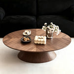 Load image into Gallery viewer, Modern Walnut Round Coffee Table with Pedestal Base Wood Grain Center Table
