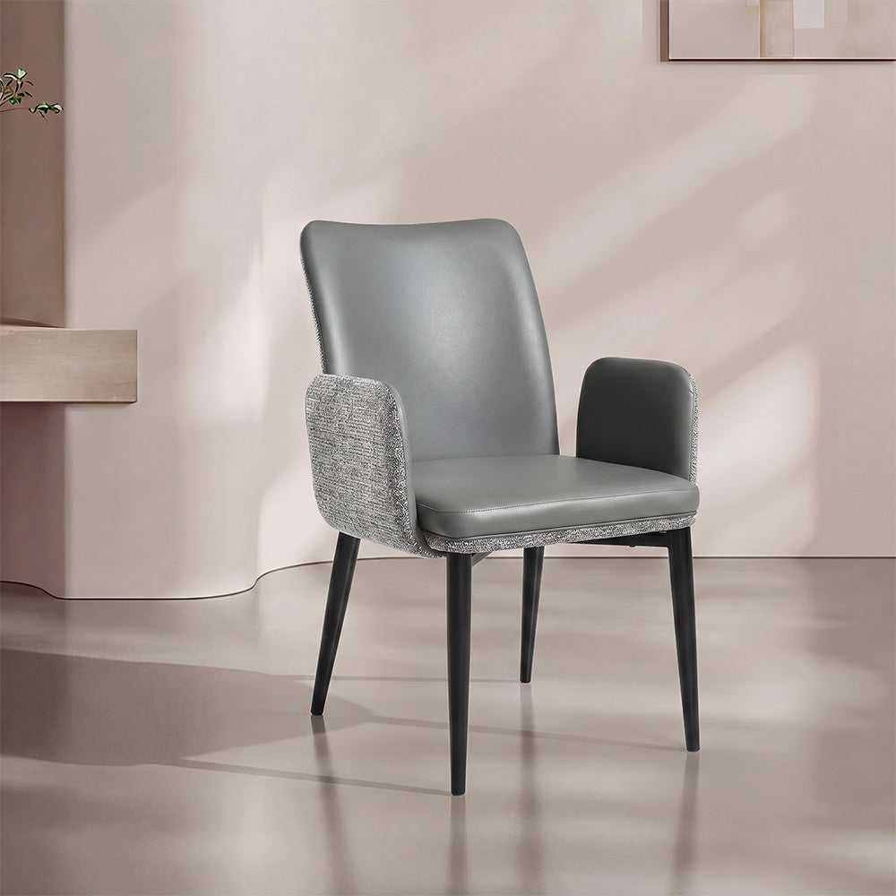 Modern Gray Upholstered Dining Chair with Armrests and Black Legs 1 Piece