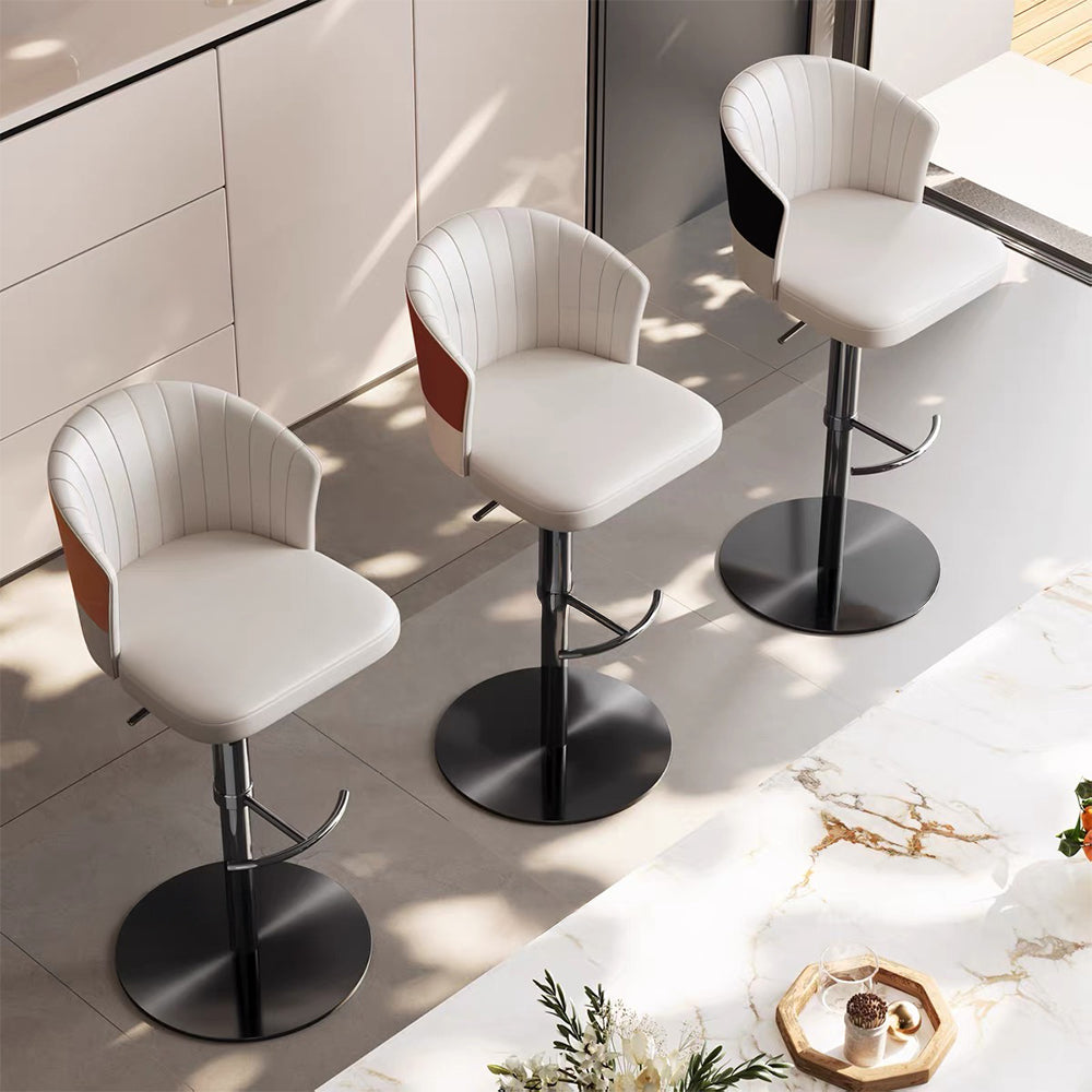 Modern Adjustable Swivel Bar Stool Cream Faux Leather Upholstered Counter Chair Stainless Steel Base 1 Piece