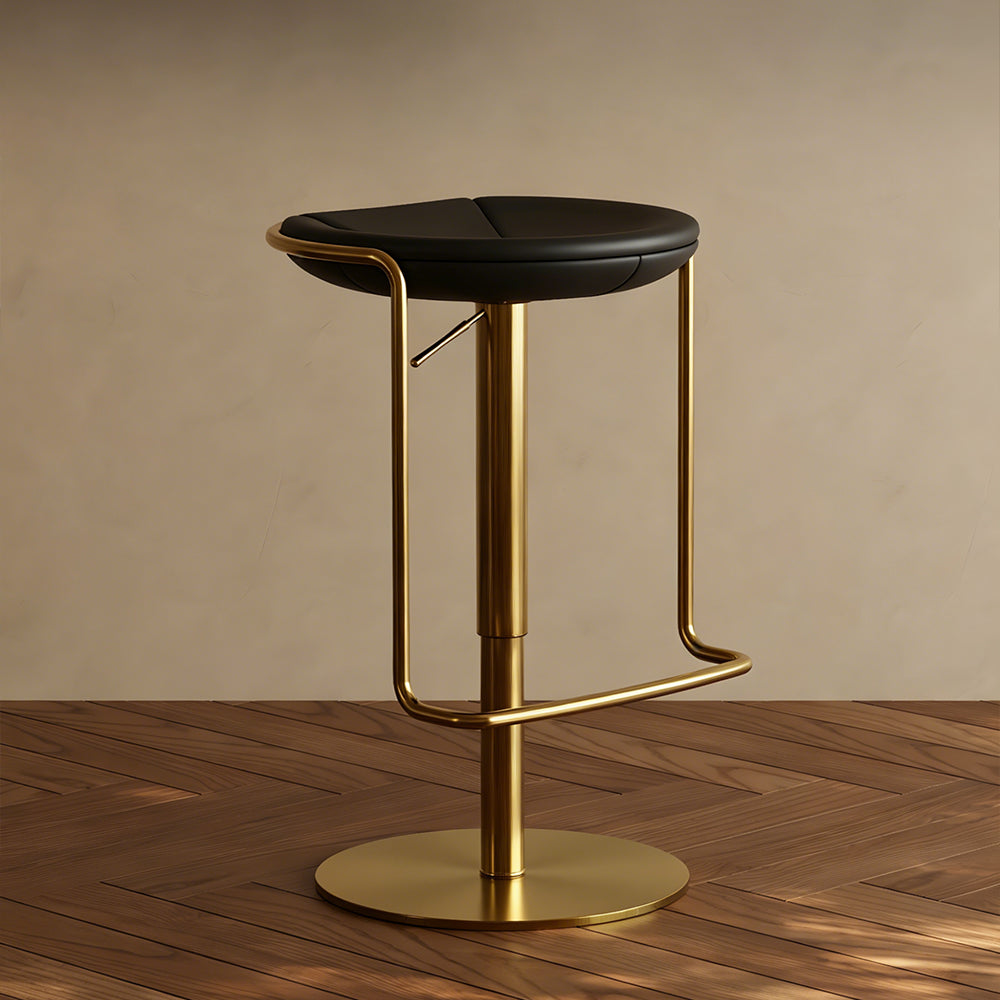 Modern Adjustable Swivel Bar Stool with Black Upholstered Seat and Gold Metal Base 1 Piece