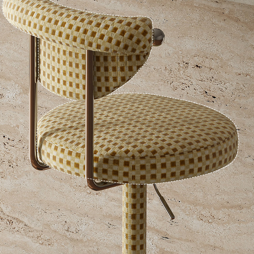 1 Piece Modern Adjustable Bar Stool with Geometric Woven Velvet Upholstery and Stainless Steel Base