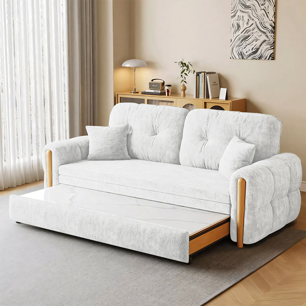 Convertible sofa bed with lift coffee table styled in a modern living room setup