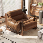 Load image into Gallery viewer, Modern Oil Waxed Leather Lounge Chair Solid Wood Frame Deep Seat Vintage Accent Armchair
