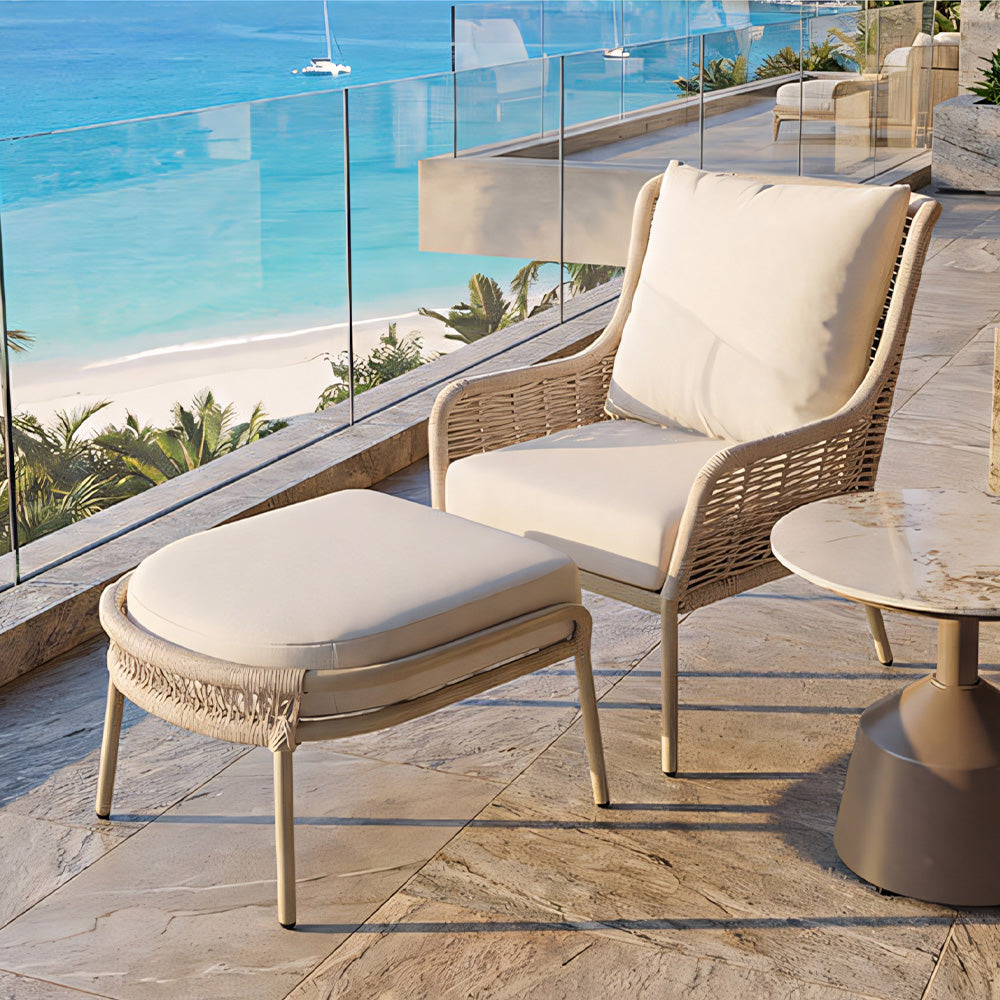 Modern Outdoor Lounge Chair with Woven Rope Frame and Weather Resistant Cushions