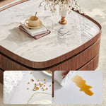 Load image into Gallery viewer, 34.7'' Modern Solid Wood Coffee Table with Marble Top Hidden Storage Rounded Minimalist Design
