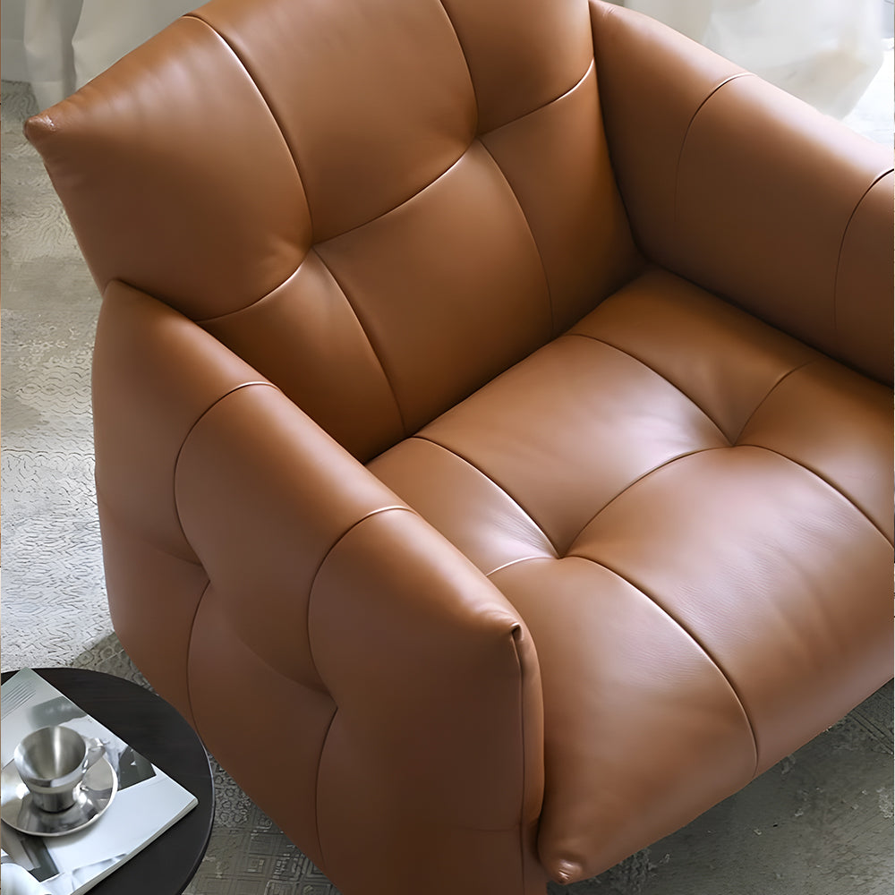Modern Tufted Faux Leather Lounge Chair Deep Seat Accent Armchair with Sculptural Design
