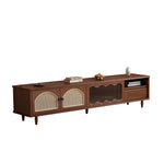 Load image into Gallery viewer, Mid-Century Modern TV Cabinet Cane and Ribbed Glass Design Elegant Wooden Entertainment Center
