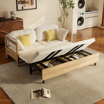 Load image into Gallery viewer, Detail of storage drawer rails beneath convertible sofa bed
