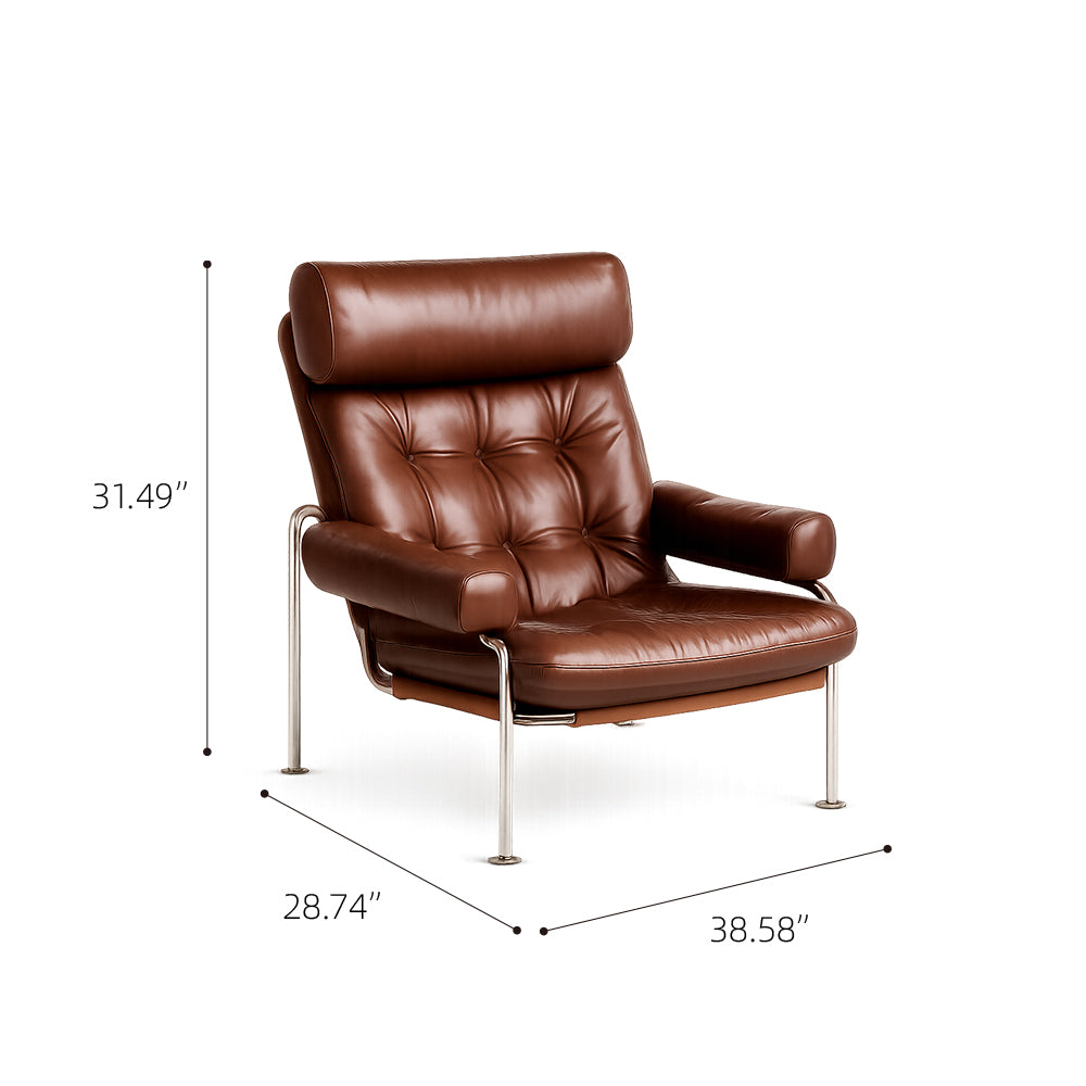 Mid-Century Brown Faux Leather Tufted Lounge Chair with Chrome Frame