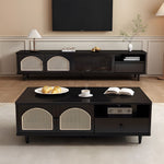 Load image into Gallery viewer, Mid-Century Modern TV Cabinet Cane and Ribbed Glass Design Elegant Wooden Entertainment Center
