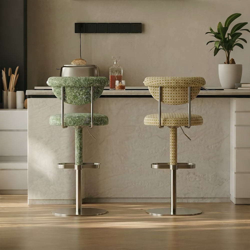 1 Piece Modern Adjustable Bar Stool with Geometric Woven Velvet Upholstery and Stainless Steel Base