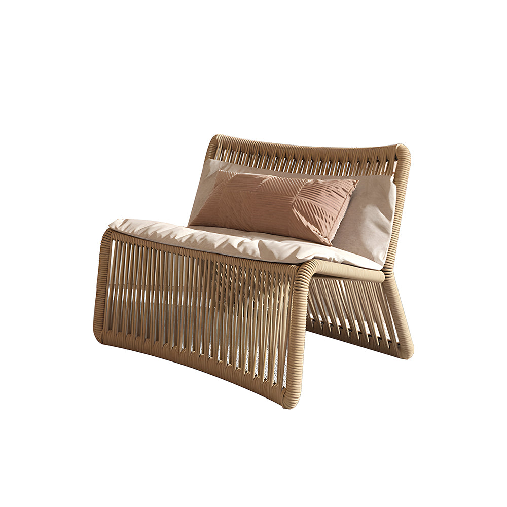 Boho Rattan Accent Chair with Cushioned Seat and Open-Weave Design