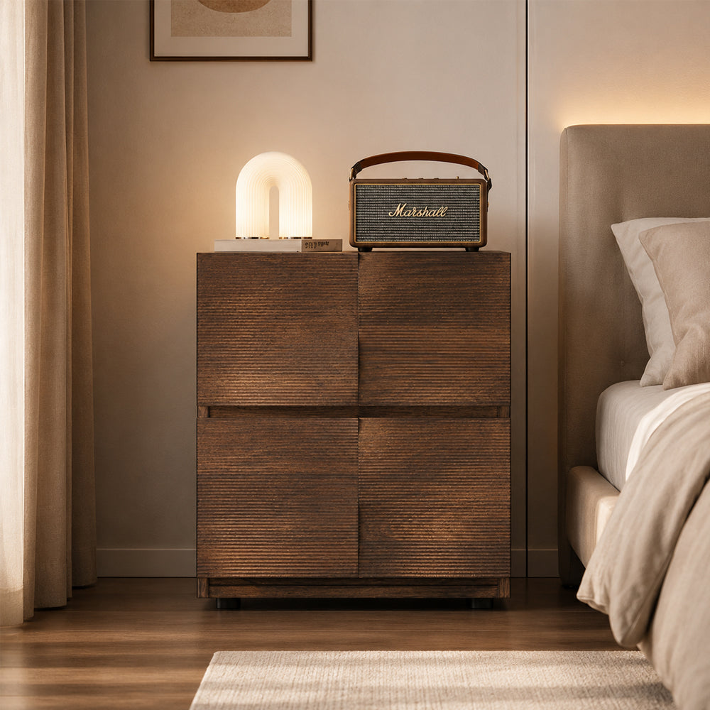 Modern Solid Wood Nightstand with Sculpted Drawer Design