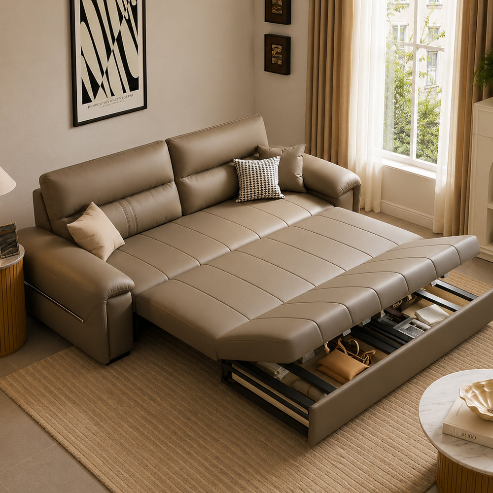 Modern Faux Leather Sofa Bed with Storage Convertible Couch for Living Room