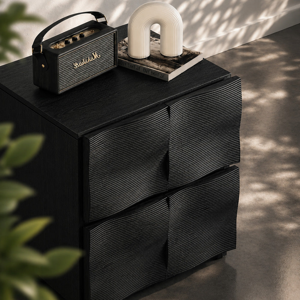 Modern Solid Wood Nightstand with Sculpted Drawer Design
