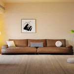 Load image into Gallery viewer, Modern Curved Leather Sofa Camel Upholstery Low Profile Contemporary Lounge Design
