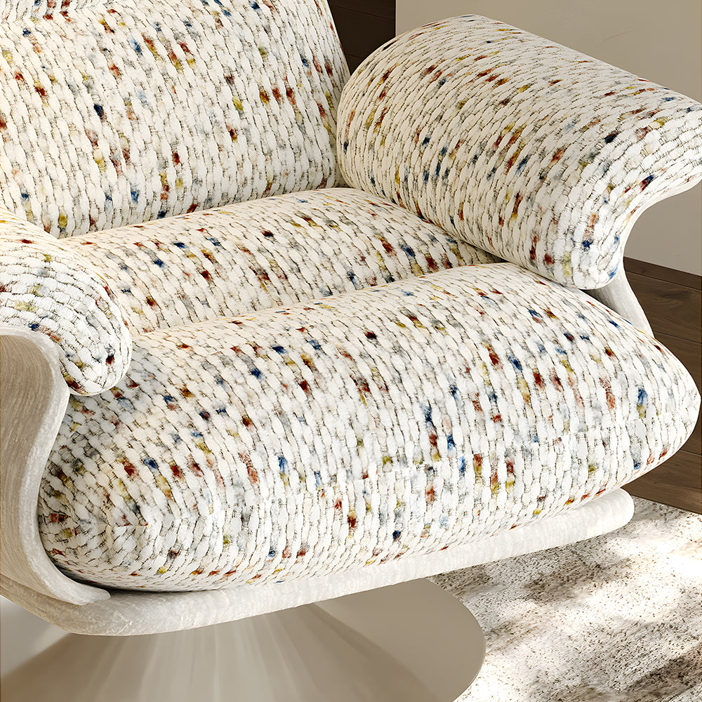 Modern Swivel Lounge Chair with Speckled Jacquard Upholstery Curved Wood Frame and Stainless Steel Base