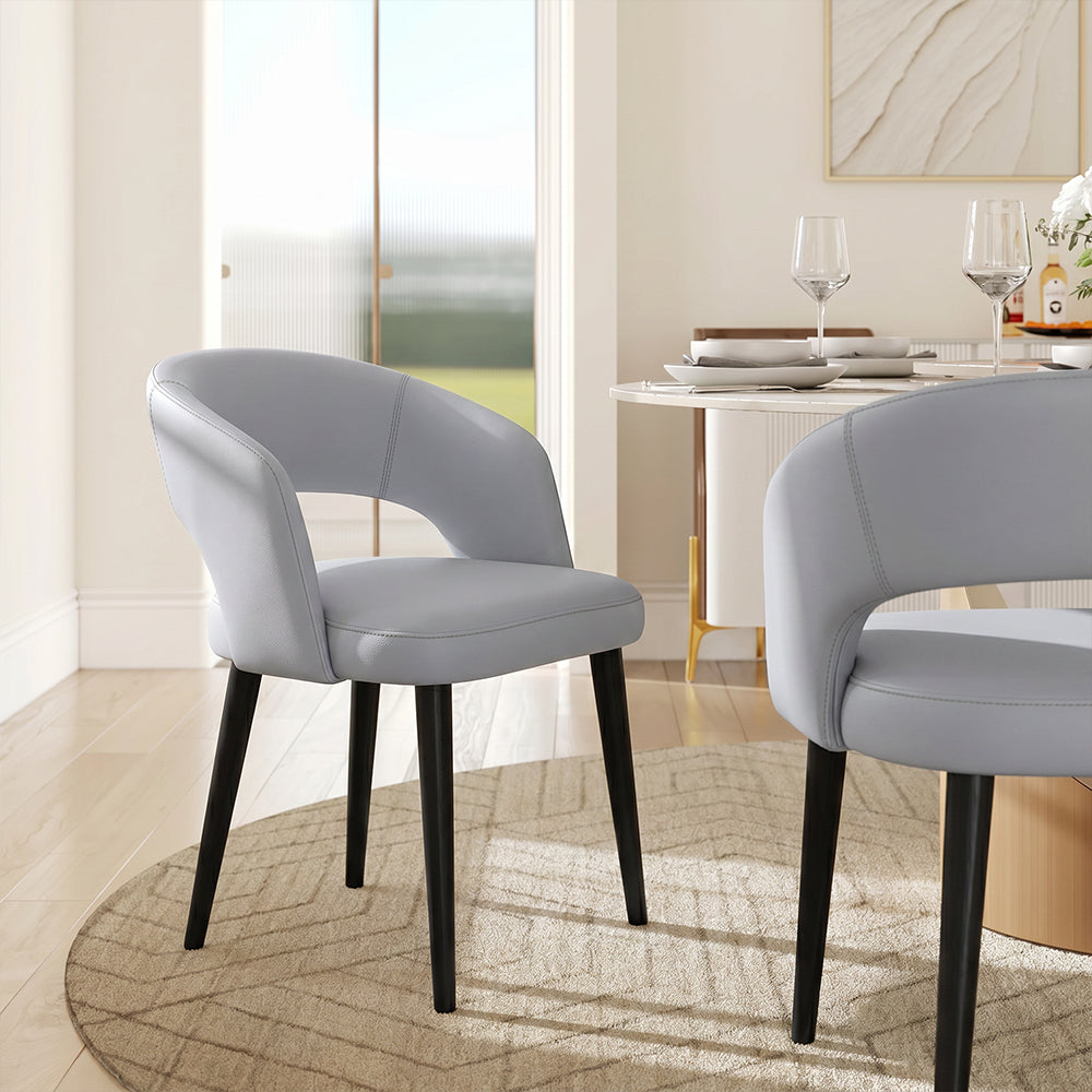 Modern Hollow Back Grey Faux Leather Padded Seat Contemporary Dining Chair 1 Piece