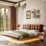 Load image into Gallery viewer, Modern Floating Bed with LED Lighting &amp; Upholstered Headboard
