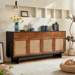 Load image into Gallery viewer, 63" Bohemian Style Rattan Door Credenza Sideboard With Storage
