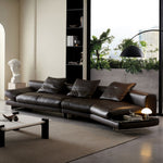 Load image into Gallery viewer, Modern Low-Profile Leather Sofa Deep Brown Upholstery with Wide Armrests &amp; Metal Legs
