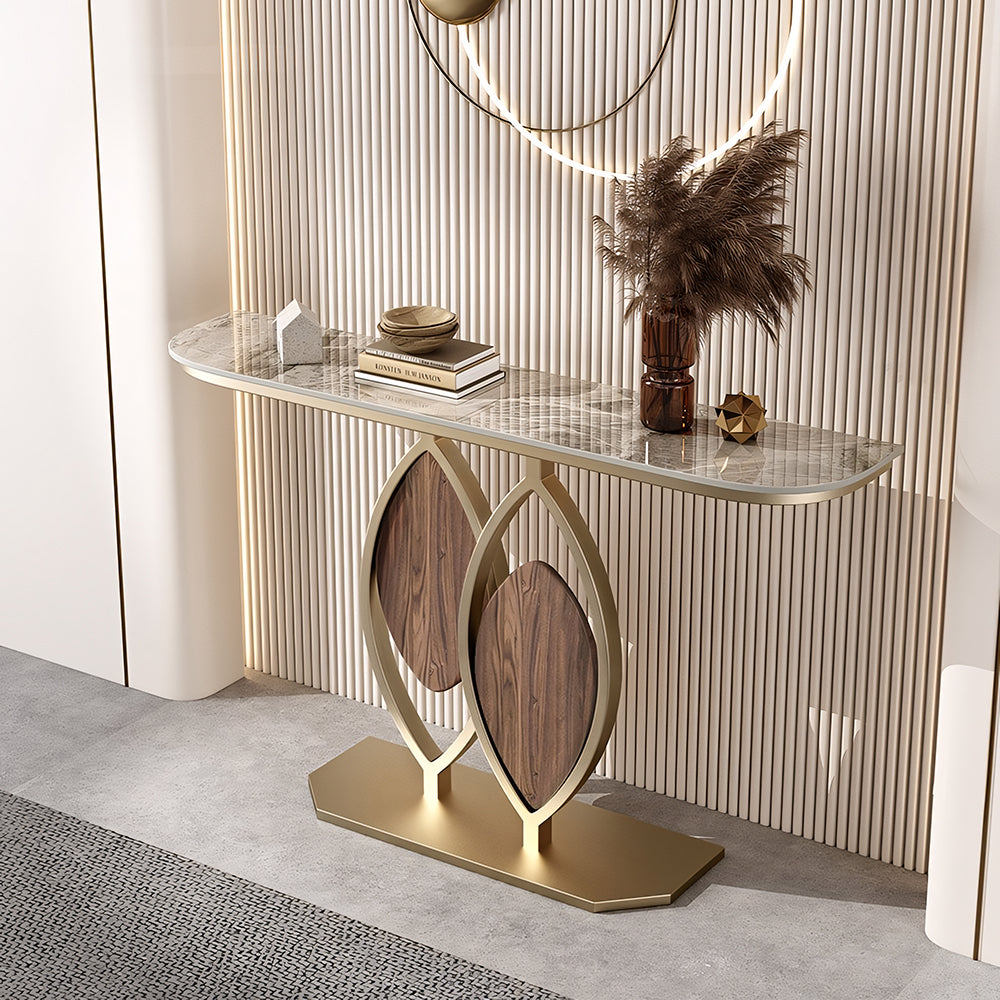Modern Sintered Stone Entryway Console Table with Gold Metal Artistic Base
