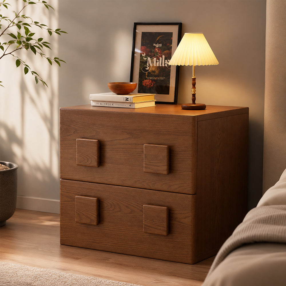 Retro Wood Bedside Table with Drawers for Bedroom