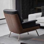 Load image into Gallery viewer, Contemporary Black Leather Lounge Chair with Warm Walnut Wood Details
