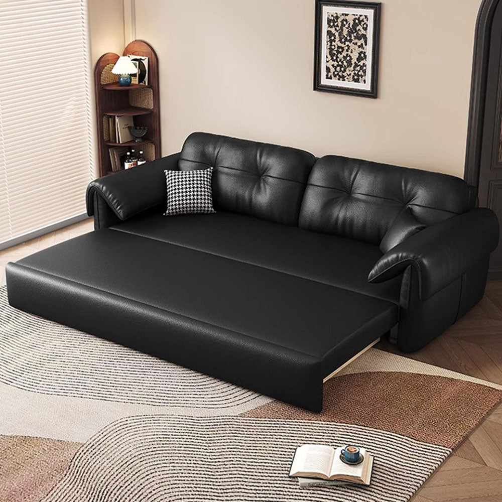 Contemporary Faux Leather Sofa Bed Sleeper Sofa with Hidden Storage & Metal Frame