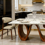 Load image into Gallery viewer, Modern Sintered Stone Dining Table with Sculptural Solid Wood Base Kitchen Table for 6
