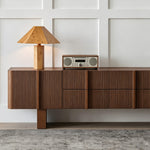 Load image into Gallery viewer, 78.7" Modern Walnut Slatted TV Stand Mid Century Media Console Cabinet
