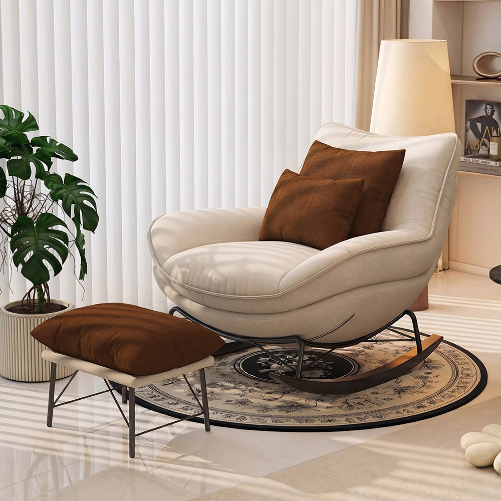Modern Rocking Lounge Chair Upholstered Fabric Accent Chair with Curved Design and Metal Base
