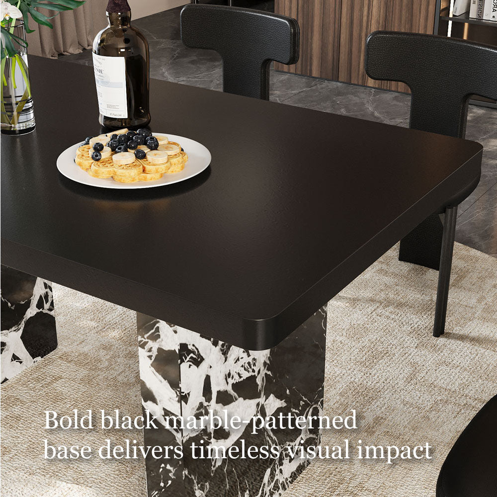 54.6"/62.4" Modern Italian Dining Table Black Marble-Look Base & Minimalist Luxury Design