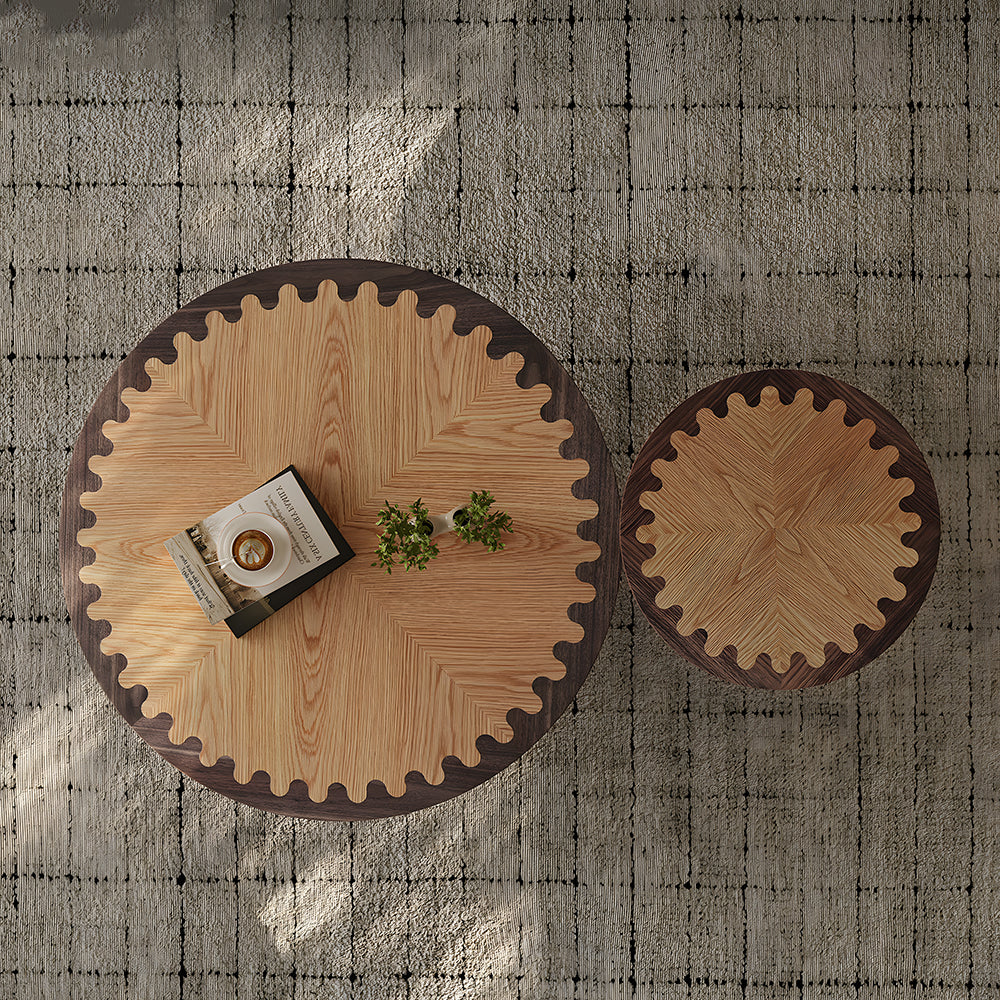 Modern Style Wooden Round Coffee Table Set for Living Room