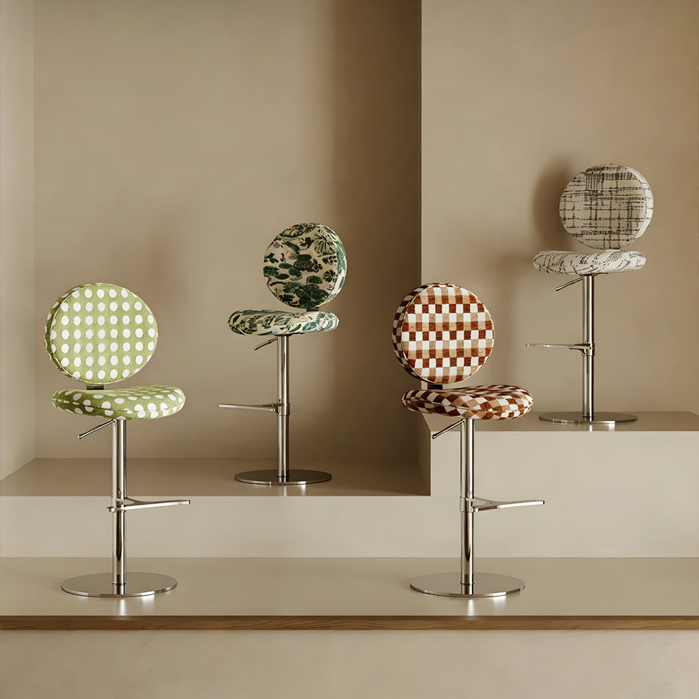 Modern Adjustable Swivel Bar Stool Green Polka Dot Upholstered Counter Chair 1 Piece