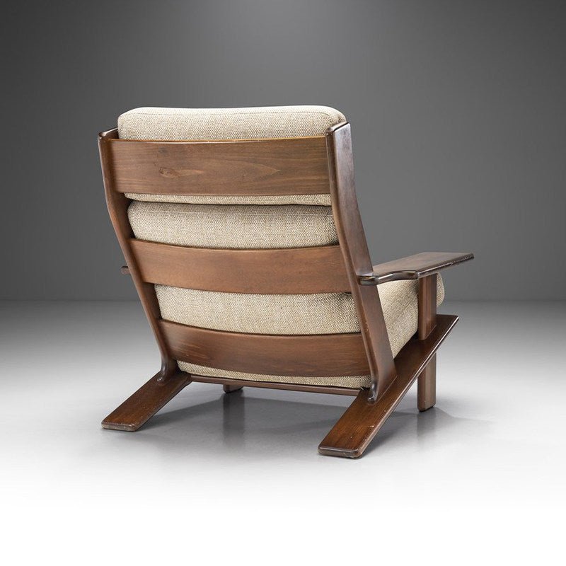 Relaxed Natural Wood & Beige Fabric Accent Chair for Sunrooms