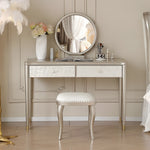 Load image into Gallery viewer, 45.6'' Modern Luxury Vanity Desk Shell Inlay Finish Makeup Table with Mirror and Drawers
