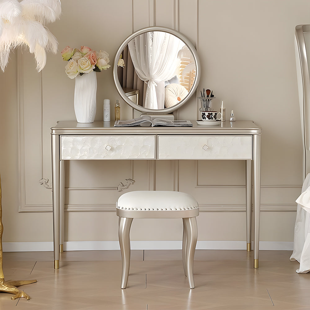 45.6'' Modern Luxury Vanity Desk Shell Inlay Finish Makeup Table with Mirror and Drawers