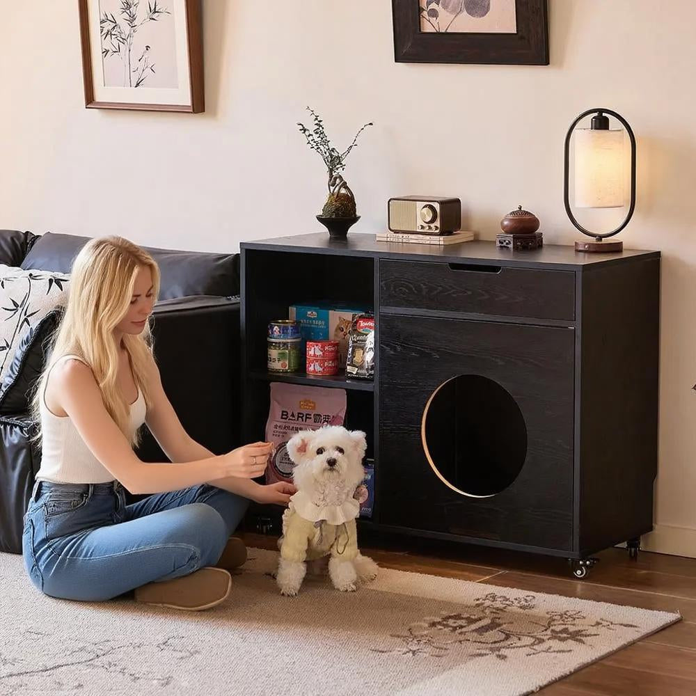 Modern Pet House Side Cabinet Wooden Storage End Table Multi Functional Design