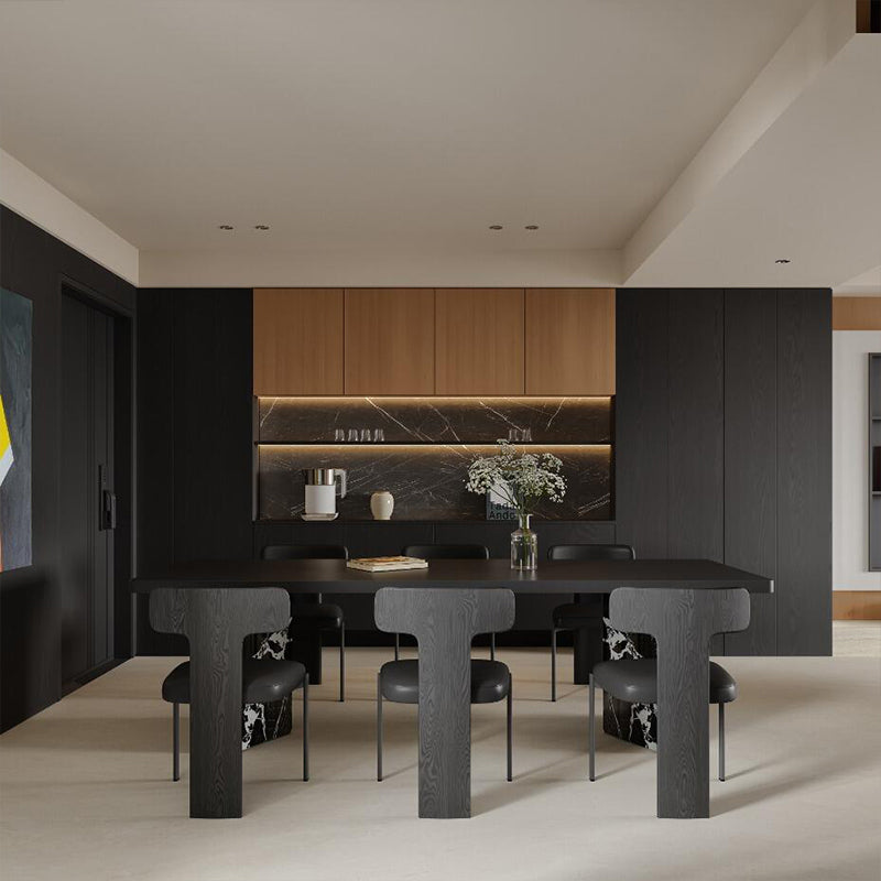 54.6"/62.4" Modern Italian Dining Table Black Marble-Look Base & Minimalist Luxury Design