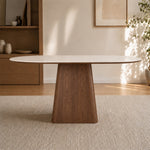 Load image into Gallery viewer, Oval Dining Table Solid Wood Walnut Veneer Base Scratch Resistant Sintered Stone Top Modern Stylish Design

