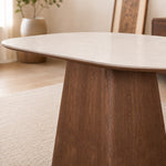 Load image into Gallery viewer, Oval Dining Table Solid Wood Walnut Veneer Base Scratch Resistant Sintered Stone Top Modern Stylish Design
